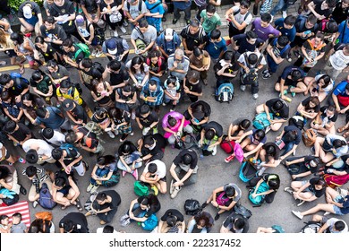 Hong Kong - October 1 2014: Hong Kong Occupy Central Protests. Protesters Gather In The Streets Outside The Hong Kong Government Complex In Admiralty, Hong Kong.