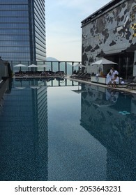 Hong Kong - October 17 2015: The Rooftop Swimming Pool At The W Hong Kong Hotel