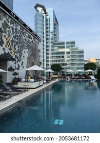 Hong Kong - October 17 2015: The Rooftop Swimming Pool At The W Hong Kong Hotel