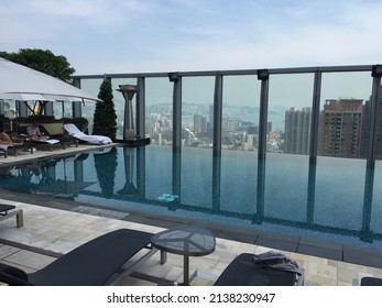 Hong Kong - October 17 2015: The Rooftop Pool At The W Hong Kong Hotel In Kowloon