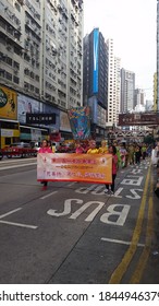 HONG KONG - October 24 2015: Participants At A Charity Walk March  Parade On The Streets Of Hong Kong Around The Causeway Bay Area.