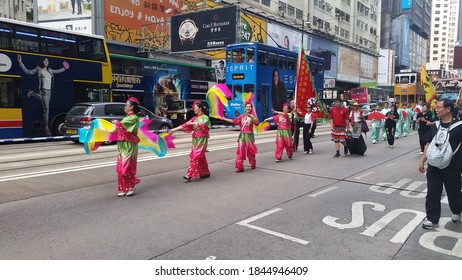 HONG KONG - October 24 2015: Participants At A Charity Walk March  Parade On The Streets Of Hong Kong Around The Causeway Bay Area.