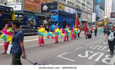 HONG KONG - October 24 2015: Participants At A Charity Walk March  Parade On The Streets Of Hong Kong Around The Causeway Bay Area.