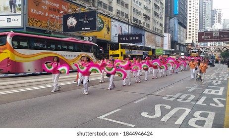 HONG KONG - October 24 2015: Participants At A Charity Walk March  Parade On The Streets Of Hong Kong Around The Causeway Bay Area.