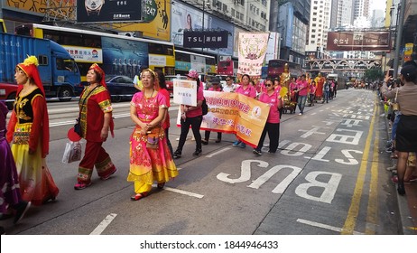 HONG KONG - October 24 2015: Participants At A Charity Walk March  Parade On The Streets Of Hong Kong Around The Causeway Bay Area.