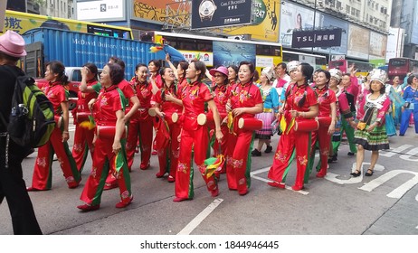 HONG KONG - October 24 2015: Participants At A Charity Walk March  Parade On The Streets Of Hong Kong Around The Causeway Bay Area.