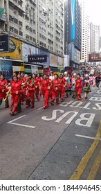 HONG KONG - October 24 2015: Participants At A Charity Walk March  Parade On The Streets Of Hong Kong Around The Causeway Bay Area.