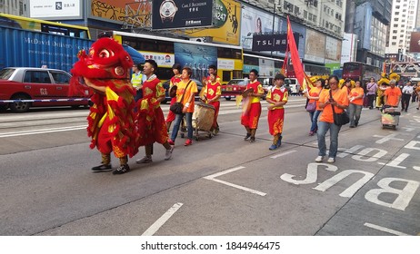 HONG KONG - October 24 2015: Participants At A Charity Walk March  Parade On The Streets Of Hong Kong Around The Causeway Bay Area.