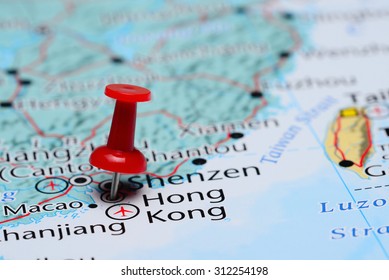 Hong Kong pinned on a map of Asia 