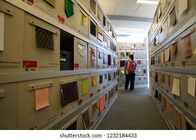 The Hong Kong Polytechnic University, Kong Kong - 6 October 2018: Capturing The Design Material Room That Presenting All The Available Raw Materials For Students Of Faculty Design To Use For Project.