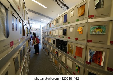 The Hong Kong Polytechnic University, Kong Kong - 6 October 2018: Capturing The Design Material Room That Presenting All The Available Raw Materials For Students Of Faculty Design To Use For Project.