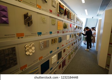 The Hong Kong Polytechnic University, Kong Kong - 6 October 2018: Capturing The Design Material Room That Presenting All The Available Raw Materials For Students Of Faculty Design To Use For Project.