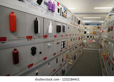 The Hong Kong Polytechnic University, Kong Kong - 6 October 2018: Capturing The Design Material Room That Presenting All The Available Raw Materials For Students Of Faculty Design To Use For Project.