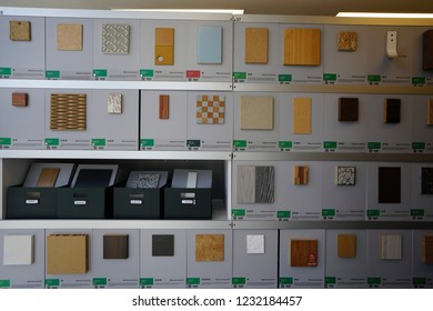 The Hong Kong Polytechnic University, Kong Kong - 6 October 2018: Capturing The Design Material Room That Presenting All The Available Raw Materials For Students Of Faculty Design To Use For Project.