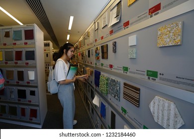 The Hong Kong Polytechnic University, Kong Kong - 6 October 2018: Capturing The Design Material Room That Presenting All The Available Raw Materials For Students Of Faculty Design To Use For Project.