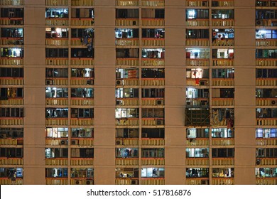 Hong Kong Public Housing At Night