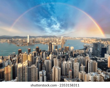 Hong Kong - Rainbow over Victoria harbour, China - Powered by Shutterstock