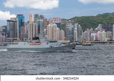 Hong Kong, SAR China - Circa July 2015: Chinese Navy Military Cruiser Destroyer Ship In Hong Kong, Victoria Harbour