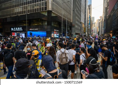 Hong Kong - Sep 8, 2019:  The mass march to the US Consulate-General on Sep 8 began at Chater Garden, amid more MTR vandalism and tear gas.