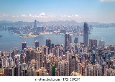 Hong Kong Skyline 2020 View From Victoria Peak On A Sunny Day - Hong Kong, China