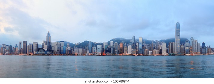 Hong Kong Skyline In The Morning Over Victoria Harbour.