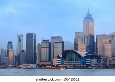 Hong Kong Skyline In The Morning Over Victoria Harbour.