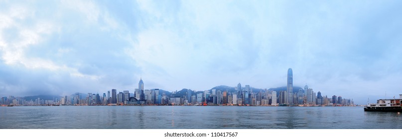 Hong Kong Skyline In The Morning Over Victoria Harbour.