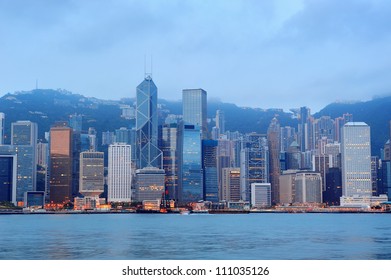 Hong Kong Skyline In The Morning Over Victoria Harbour.