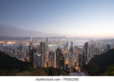 Hong Kong Skyline In The Morning With Victoria Harbor In Background