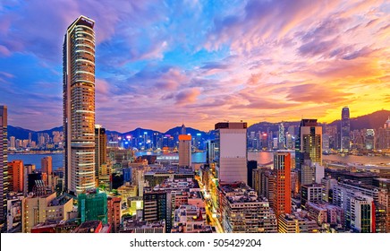 Hong Kong Skyline At Sunset