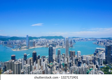 Hong Kong Skyline View From Lugard Road Near Victoria Peak On A Sunny Day - Hong Kong, China