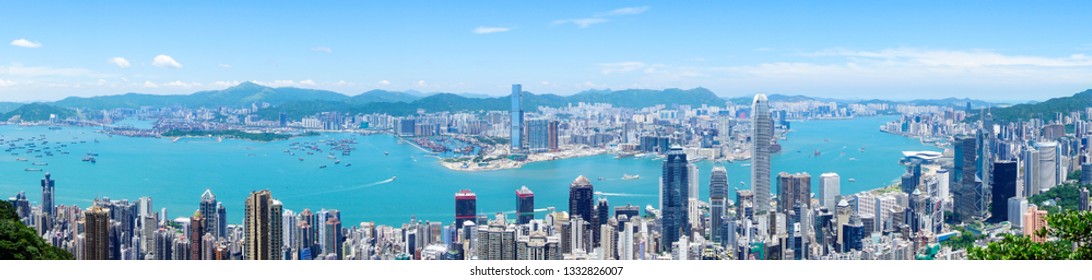 Hong Kong Skyline View From Lugard Road Near Victoria Peak On A Sunny Day - Hong Kong, China