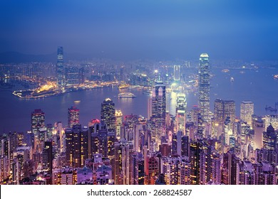 Hong Kong Skyline View From The Victoria Peak. 