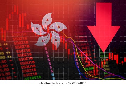 Hong Kong Stock Exchange Market Trading Graph Business Crisis Red Price Down Chart Fall Finance Economy Free Hong Kong From China Effects Of Protest Rally Extradition Bill And Trade Wars Export Import