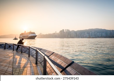 Hong Kong Sunrise Cityscape.