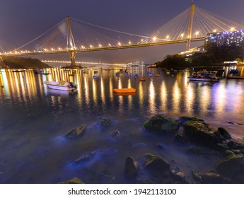 Hong Kong Tsuen Wan Ting Kau Bridge And Noctiluca Scintillans