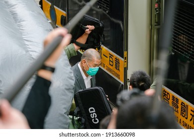 Hong Kong,China -Feb 9 2021 : Media Tycoon Jimmy Lai Apeared In The Court Of Final Appeal For The Judgement Of His Bail Application