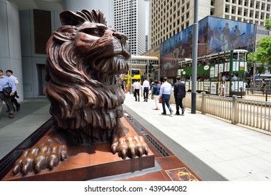 Hong Kong,China - Jun 9,2016:Right Lion Statues Of HSBC Main Building.