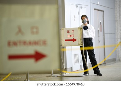 HONG KONG,WanChai,2020MAR2,during Wuhan CoronaVirus Plague,security Guard Staff Wearing Mask For Protection Of Corona Virus Spread In The fear Society  