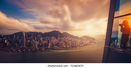 Hongkong City Skyline The Center Of Bissiness In Asia, Hongkong Night, Hongkong Sunset, Island In China