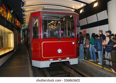 HONGKONG - JANUARY 25. Peak Tram, January 25, 2007, Hongkong, Japan. Peak Tram Is One Of The Symbol Of Hongkong Left From The British Times. It Is One Of The Most Famous Sight Draws Tourists Daily.