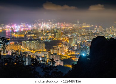 Hongkong Night Cityscape From Kowloon Peak