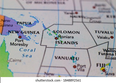 Honiara, the capital city of Solomon Islands on a geographical map