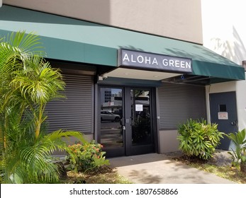 Honolulu - August 7, 2017: Aloha Green Apothecary Store, Which Is  Is A Licensed Medical Cannabis Dispensary, In Honolulu, Hawaii.
