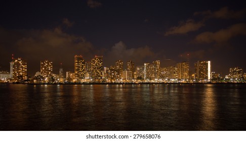 Honolulu downtown at night, Oahu Hawaii