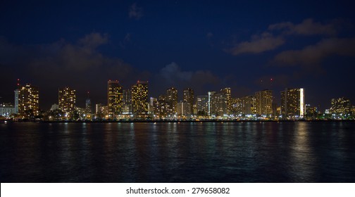 Honolulu downtown at night, Oahu Hawaii