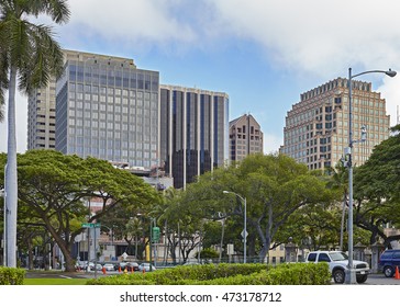 Honolulu, Hawaii - August 6, 2016: Modern Commercial Buildings In Downtown Honolulu, Hawaii, Historically, The Business And Economic Center Of Hawaii. 