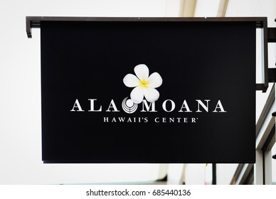 Honolulu, Hawaii - May 25, 2016: Ala Moana Shopping Center Sign at the Ala Moana Center, commonly known simply as Ala Moana, is the largest shopping mall in Hawaii.
