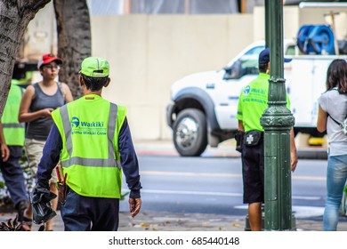 Honolulu, Hawaii - May 26, 2016: Malama Waikiki Crew Members Out And About On The Street - Waikiki Crews Provide Janitorial, Maintenance And Landscaping Services.