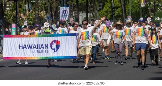 Honolulu, Hawaii, Oct 15, 2022 - Gay Pride Paraide - March By Hawaiian Airlines